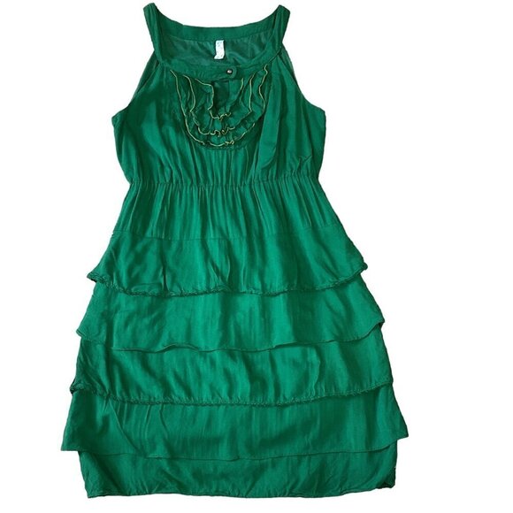 Anthropologie Maeve Gathered Together Sleeveless Ruffle Tier Dress 4 Green 293i - Picture 1 of 9